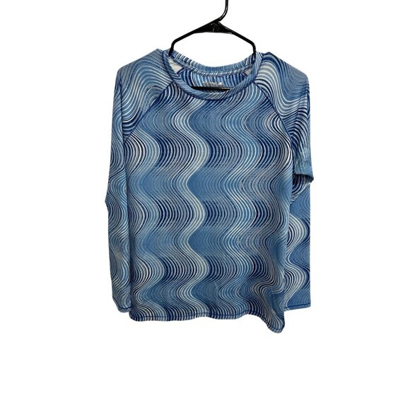 Reel Legends Womens Keep-It-Cool Long Sleeve Shirt M Blue Wave Print - Picture 1 of 8